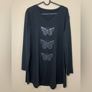 Black Dress Butterflies Long Sleeve